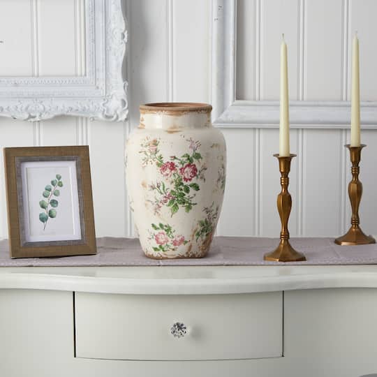 12.5in. Tuscan Ceramic Floral Print Vase